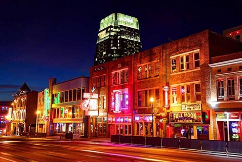Honky Tonk Row on the lower Broadway Strip in Downtown Nashville